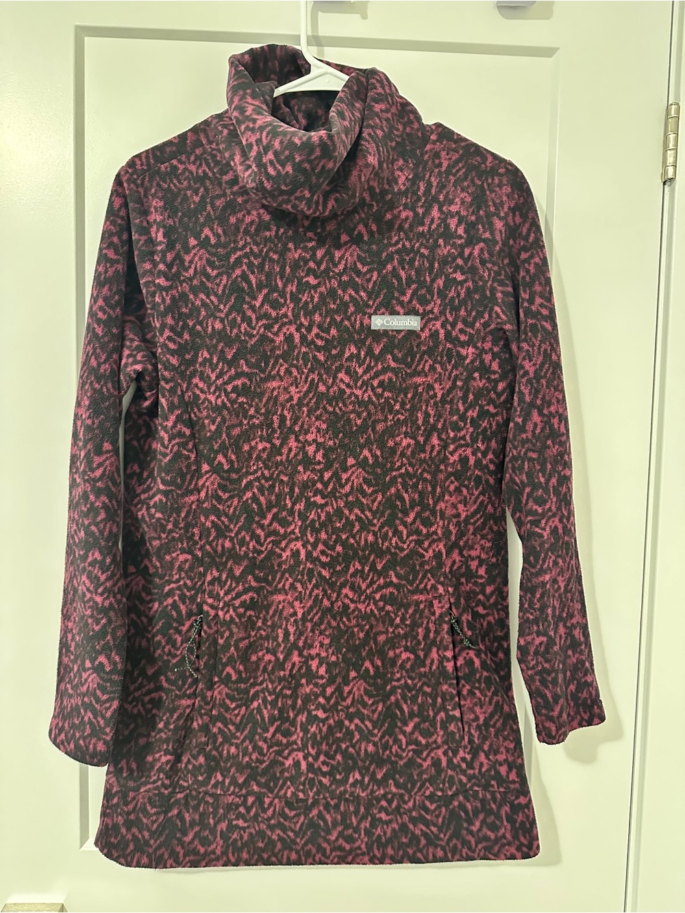Columbia Ali Peak Fleece Cowl Neck Tunic Pink Black Patterened Size Small - Picture 2 of 12